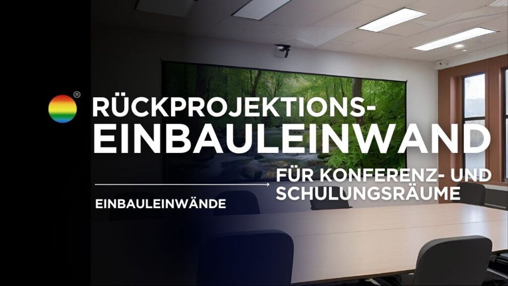 Konferenzraum mit großer Rückprojektions-Einbauleinwand an der Wand, ideal für Schulungen und Besprechungen.