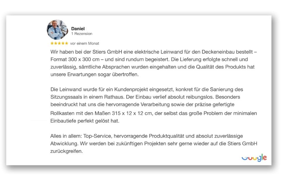 Professionelle Präsentation dank Motorleinwand von Stiers