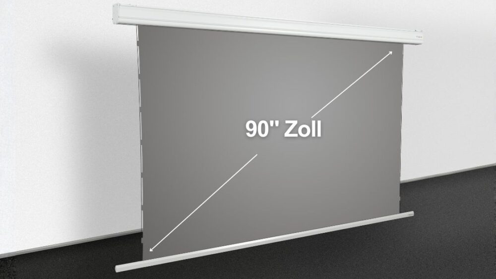 Elektrische 90 Zoll CLR Tension Leinwand als Heimkino Motorleinwand in modernem Wohnraum
