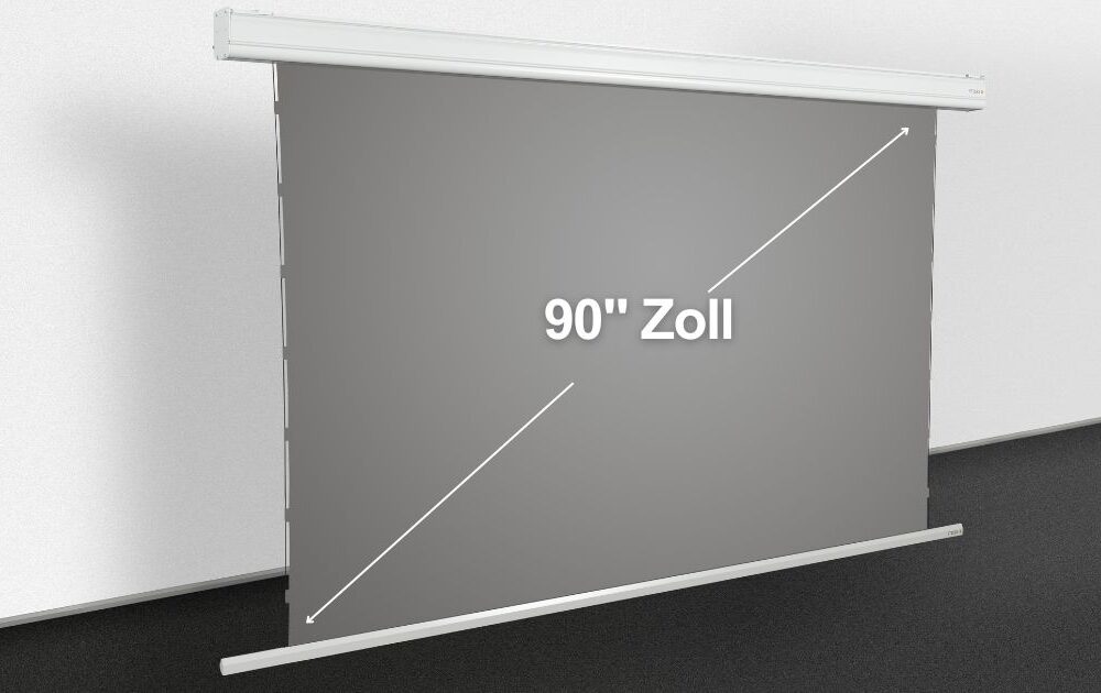 Elektrische 90 Zoll CLR Tension Leinwand als Heimkino Motorleinwand in modernem Wohnraum